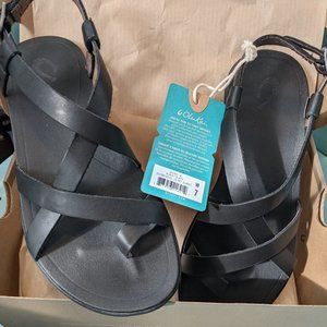 OLUKAI 'Upena' Flat Sandal in Black Leather